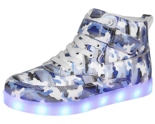 Voovix Kinder High-Top LED Licht Blinkt Sneaker mit Fernbedienung-USB Aufladen LED Schuhe für Jungen und Mädchen(C/blau,34)