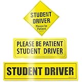 Set of 3 Please Be Patient Student Driver Magnetic Sign - Reflective Vehicle Car Signs Safety Sticker Bumper Magnet for New Drivers