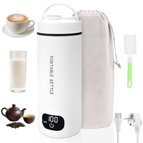 450ML Reise Wasserkocher Klein Elektrische Wassertasse Tragbarer Heizbecher mit 4-Temperatureinstellung 304 Edelstahl-Liner Schnellkoch Teekanne Heizbecher Automatischer Abschaltung für Tee Kaffee