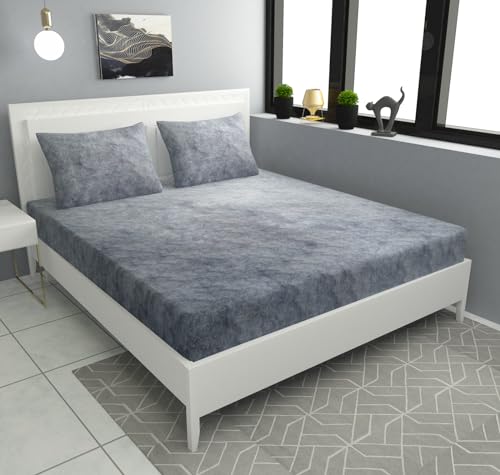 Image of Sands Flannel 300 TC Luxurious Bedsheets for Winter, King Size Fitted Warm Double Bedsheet, 72 x 78 x 10 inches, with 2 Pillow Covers (Gray)