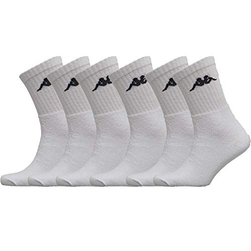 Kappa - Lot de 6 paires Chaussettes Homme Blanches, Grises ou Noires en Coton - Chaussettes de Sport Homme Tennis/Running/Marche/Foot/Basket/Multisport...
