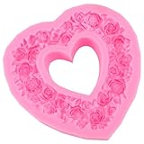 BAZEITFLOW Silikon Backform Herzkranz Großformat Rosa Langlebiges Selbstgemacht Kuchenbackzubehör Filigrane Fondant und Blütenpastenform für Valentinstag Backen