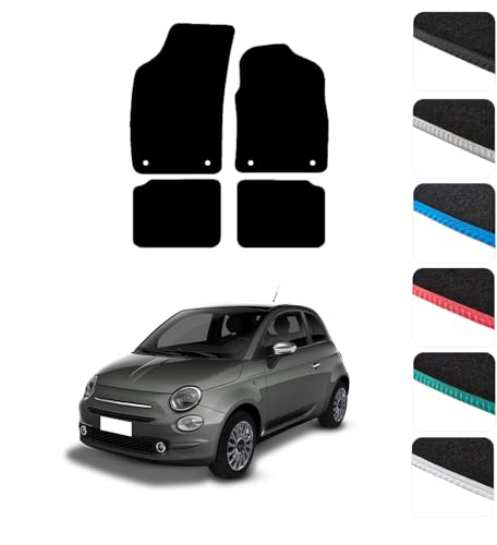 GCM - Car Floor Mats for Fiat 500 Hybrid 2020 to Present Full Coverage Floor Protection - Anti Slip & Fit Car Mat with Clips Easy to Clean Car Carpet for All-Weather- (Black Edging Carpet)