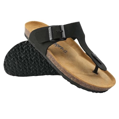 Image of 100% Genuine Leather Men's Sandals - Comfortable Cushioned Smart Foam Footbed, Slip-On Slides for Casual Summer Wear, Adjustable Fit, Durable Non-Slip Sole