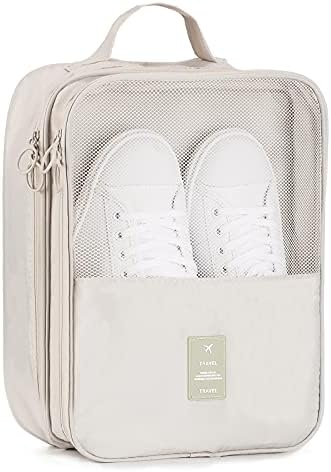 Travel Shoe Bag Holds 3 Pair of Shoes, Hezelf Shoe Storage Pouch for Travel and Daily Use, Travel Suitcase Shoe Organizer, Waterproof (1Pack-Beige)