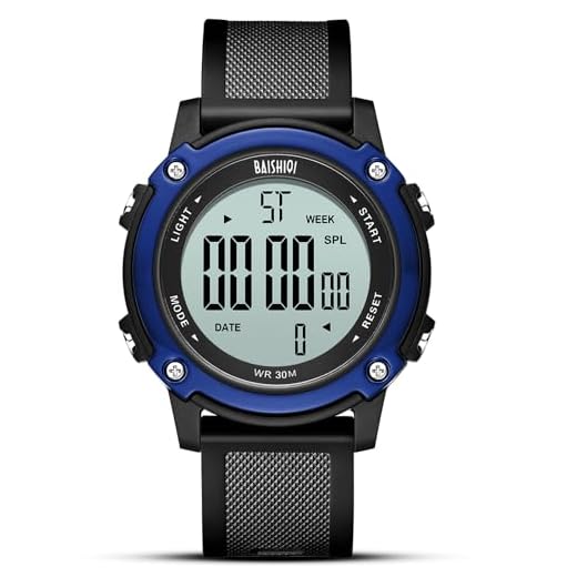 BAISHIOI Montre pour homme numérique de sport militaire étanche avec rétroéclairage/chronomètre/réveil et minuterie, bleu, Bracelet