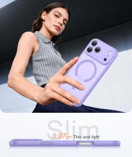 Image of FNTCASE for iPhone 17 Pro-Max Case: Translucent Light Purple Slim Matte Cover Compatible with MagSafe, Full Camera Protection & Tempered Glass Protector, 14FT Military Grade Drop Tested