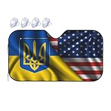 Ukraine Ukrainian and American USA Flag Car Windshield Sun Shade Easy to Use Car SUV Truck...