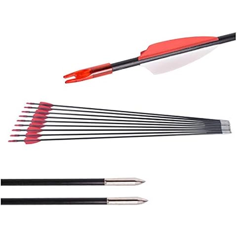 K66KY 31inch Hunting Arrow 12pack Fiberglass Arrows 6mm Shaft Spine800 Archery Arrow for Recurve Bow Long Bow Outdoor Target Shooting Practice Cover