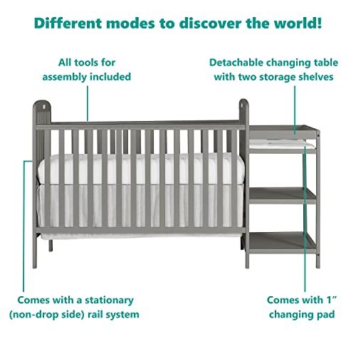 Image of Dream On Me Anna 4-in-1 Full-Size Crib and Changing Table Combo in Steel Grey, Greenguard Gold Certified, Non-Toxic Finishes, Includes 1 inch Changing Pad, Wooden Nursery Furniture (Pack of 2)