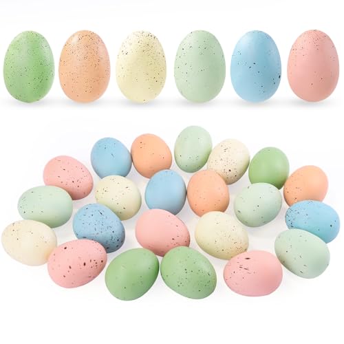 Celltestria 24 Pcs 2.4 inch Easter Speckled Eggs Pastel Plastic Speckled Eggs Decorative Easter Eggs Artificial Eggs for Basket Fillers Spring Party Favors Wreath Decor Craft Projects