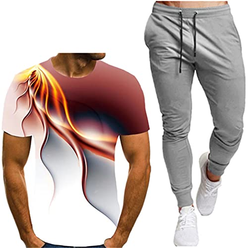 Vêtement de sport homme T-shirt imprimé 3D running fitness pantalon S gris