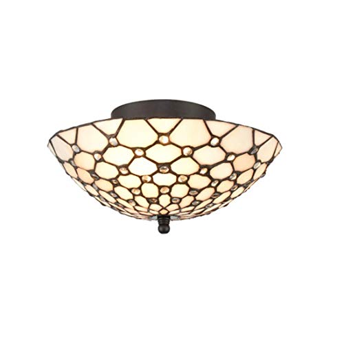 Diryzon Eul Tiffany Style Semi Flush Mount Ceiling Fixture Antique Brass & Art Colorful Glass Shade-3 Lights #TOP5