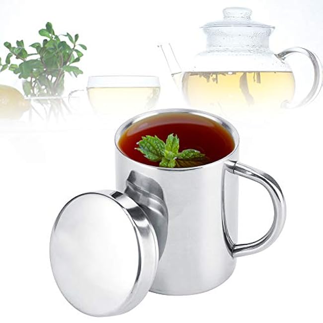 10oz Insulated Stainless Steel Coffee Mug, Double Walled Metal Mug Camping Mugs with Lid and Handle, Tea Milk Cup for Home Office Travel (300ml)