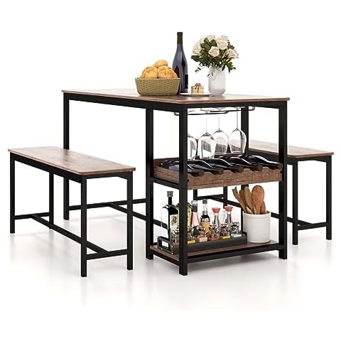 GiantexUK 3-Piece Wooden Dining Set with Storage Cover