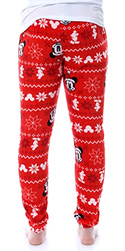 Mjc International Disney Mickey Mouse Juniors' Fairisle Plush Fleece Sleep Lounge Pajama Pants, Medium Red #TOP3