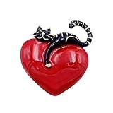 LAXPICOL Lovely Red Black Enamel Cat And Heart Brooch Valentine's Day Gift For Girlfriend Broach Pin