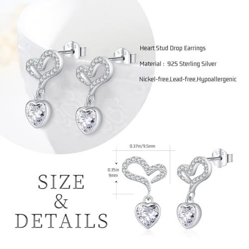 Boucles d'oreilles pendantes cœur argent 925 sterling