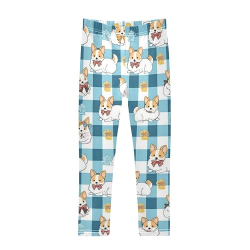 Vdsrup Girls Leggings Bow Dog Blue Stripes Kids Length Leggings Pants Athletic Yoga Pants Toddler Tights Trousers 4T
