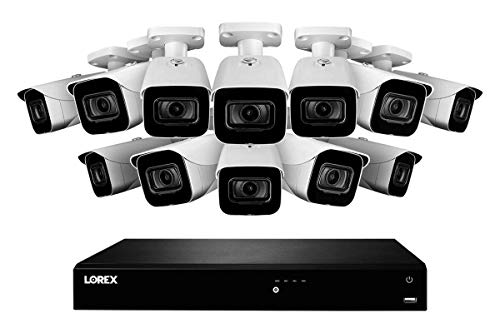 Lorex 4KHDIP1612W-2 16 Channel 4K Surveillance System with N862D63B 4K 3TB Fusion NVR and 12 8MP 4K E861AB Bullet Cameras