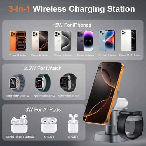 AIYUNDI 4 in 1 Wireless Charging Station for Apple Devices with Night Light, Mag-Safe Charger Stand, 15W Fast Charging for iPhone 17/16/15/14/13/12 Series, iWatch & AirPods(with USB-C Cable) - image 4