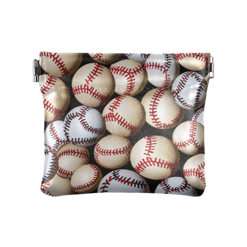 Baseball Ball Pattern Coin Purse Leather Pouch Change Purse, Squeeze Coin Pouch for Cards, Keys & Lipsticks, Unisex