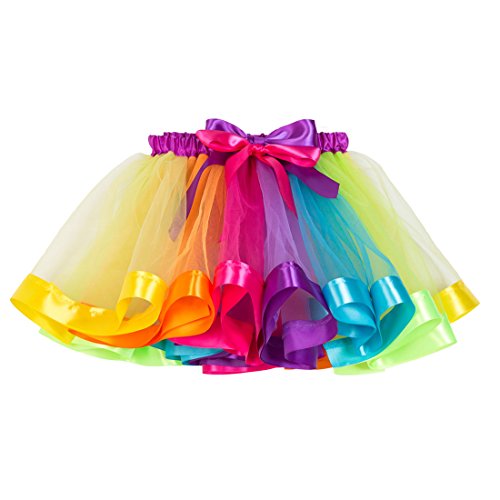 Nexlomos Girls Colorful Rainbow Layered Ribbon Tiered Ballet Tutu Skirt (Pure Rainbow,Medium/4-6 Years) #TOP2