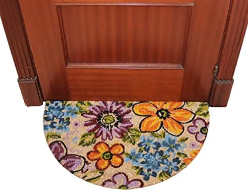LUA VIKA Coir door mat, inside and outside door mats, welcome mat, indoor and outdoor doormats, front doormat, entrance door mat, heavy duty coir door mat, semi circle doormat 40x70 (Flowers)