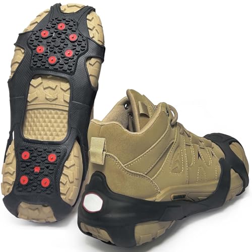 EWENYS Upgraded Fashion Ice & Snow Grips with Fluorescent for Shoes and Boots, Anti Slip Black Ice Grippers for Hiking, Jogging in Winter Outdoor(L/XL)