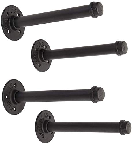 CHICHIC Industrial Pipe Shelf Brackets 8 Inch Iron Steel Black Flanges Rustic Pipes Decor Wood Floating Shelves Vintage Furniture Decorations Wall Mounted DIY Bracket Fittings Flanges, Set of 4