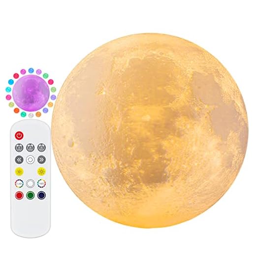 Moon Lamp, FIRPOW 18 Color 7.9 in Wall Mounted Moon Light, LED Kids Night Light, 3D Moon Lamps for Bedrooms with Wooden Stand/Remoter/Sliding/USB Charging, for Christmas Gift Birthday Kid Girl Boy
