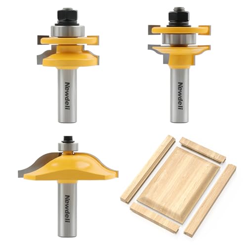 Image of Newdeli 3Pcs Raised Panel Router Bits 1 /2 inch Shank Cabinet Door Router Bit Set (Tenon Cutter Diameter: 1-5 /8 inch) Ogee Rail and Stile Router Bits Tongue and Groove Router Bit Set Woodworking Tools