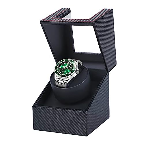 Automatic Single Watch Winder with Quiet Japanese Motor, in Wood Shell and Black Leather(Carbon Fiber Leather)