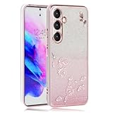 JOOBOY スマホケース 対応 Galaxy S24 ケース SM-S921B カバー メッキ加工 花柄 ソフトケース TPU 薄型 おしゃれ かわいい 衝撃吸収 ブランド ギャラクシーs24 携帯カバー (Galaxy S24, キラキラ-ピンク)
