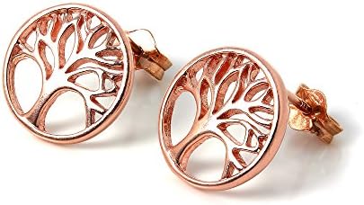 Rose Gold Dipped Sterling Silver Tree of Life Stud Earrings