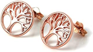 Rose Gold Dipped Sterling Silver Tree of Life Stud Earrings