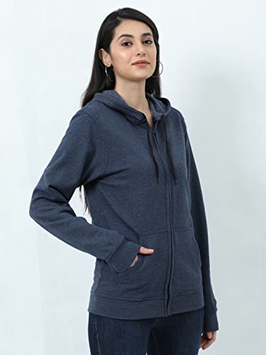 Image of Wafaa Women's Cotton Plain Hooded Neck Full Zipper Sweatshirt Hoodies with Kangaroo Pocket