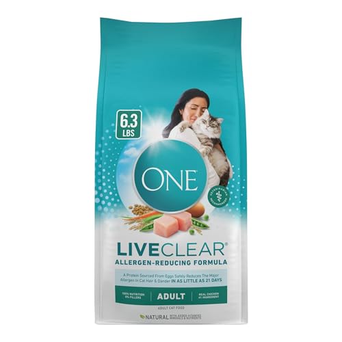 Purine ONE LiveClear Allergen-Reducing Cat Food Dry Formula with Real Chicken As The Number One Ingredient - 6.3 lb. Bag (6.3 Lbs, Real Chicken)