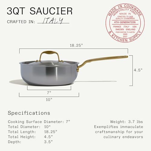 Image of Made In Cookware - 3 Quart Stainless Steel Saucier Pan (Antique Brass) - 5 Ply Stainless Clad - Professional Cookware - Crafted in Italy - Induction Compatible