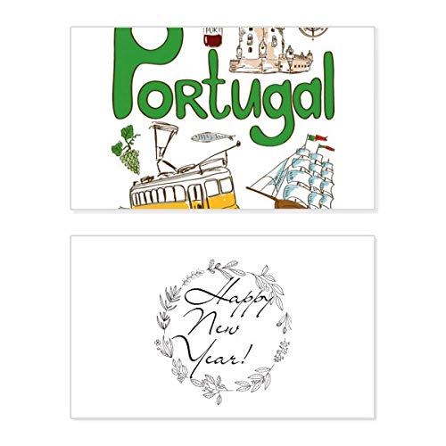 Tarjeta conmemorativa de Año Nuevo de Portugal con acabado elegante e iconografía tradicional