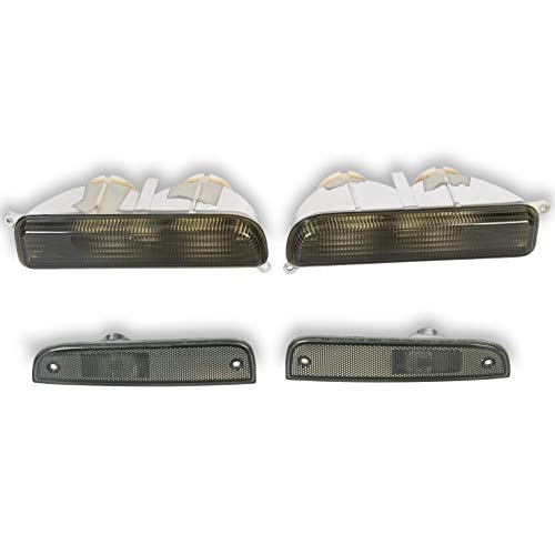 Hecasa Front Corner & Bumper Signal Lights Caps /Lens Compatible With 1997-2001 Jeep Cherokee Xj Pair Smoke #TOP1