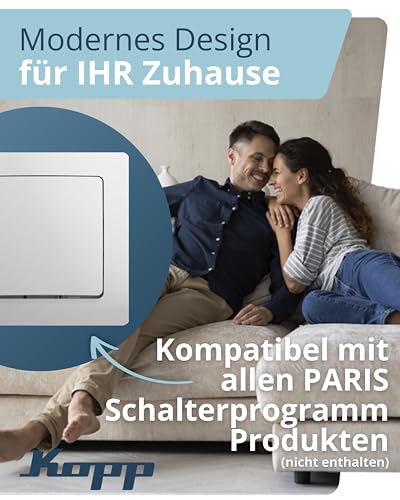 Kopp PARIS 1-fach Abdeckrahmen in Arktis-Weiß - 83 x 83 x 9,5 mm - Rahmen für Steckdosen & Schalter - Stilvoller Steckdosenrahmen aus Kunststoff - Hochwertiger Lichtschalter-Rahmen