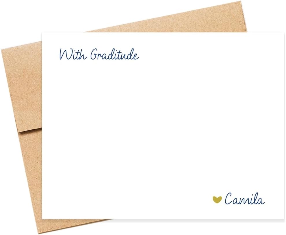 Personalized with Gratitude Stationary Cards, Stationery with Envelopes Simple Script Stationary for Gratitude Journal, Thankful Notes
