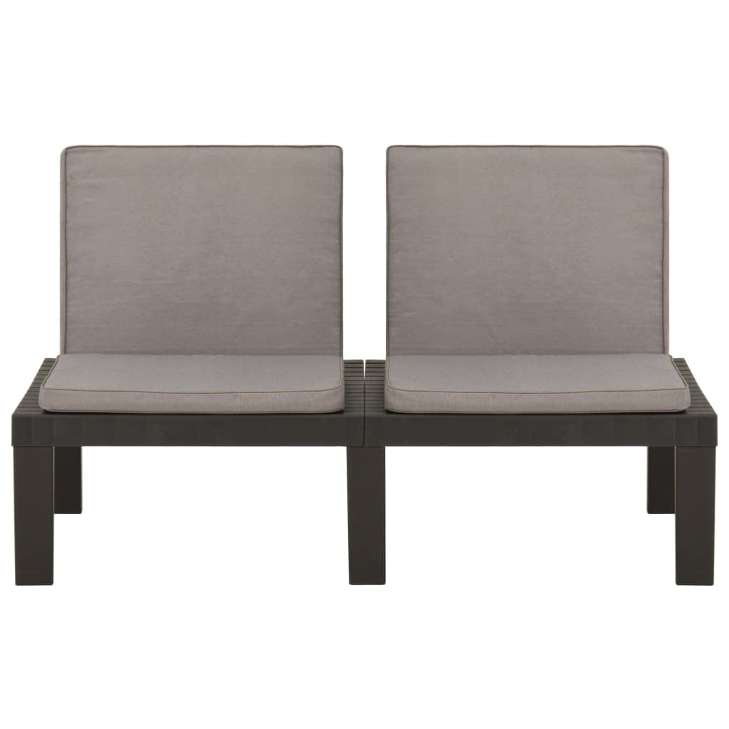 Juego de 4 muebles de jardín de plástico gris con cojines, conjunto de asientos con respaldo, mesa estable para bebidas y aperitivos, hasta 110 kg por asiento, sofá de jardín de fácil cuidado