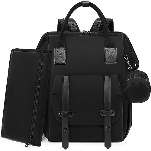 Image of ROSEGIN Black Diaper Bag Backpack for Baby Boy Girl - Small/Large Size, Waterproof Changing Pad, Pacifier Case, Stroller Straps - Cute, Stylish, Essential for Travel Mom Dad - Ideal Baby Shower Gifts