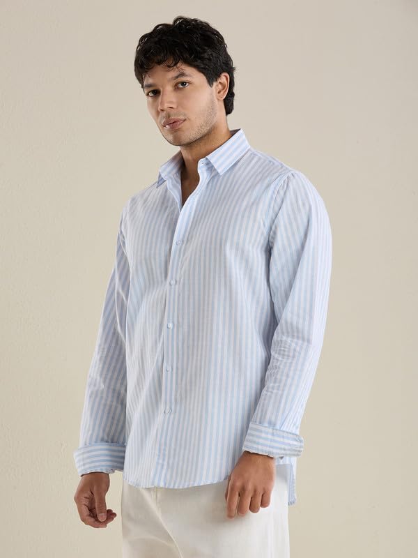 Image of Mark & Albert Mens Striped Linen Casual Shirt | Full Sleeves Mens Shirts | Stylish Shirt for Men
