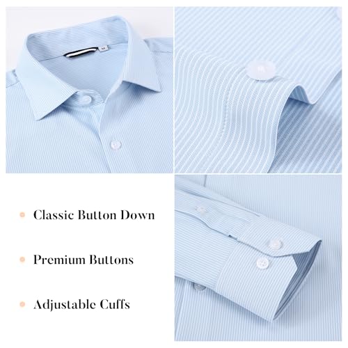 WARHORSEE Mens Stripe Dress Shirts Long Sleeve Wrinkle Free 4-Way Stretch Formal Regular Fit Button Down Shirts for Men3