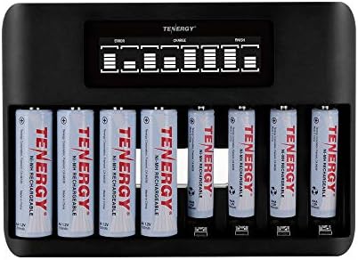 Tenergy TN480U 8-Bay LCD Display Fast Charger for NiMH/NiCD AA AAA Rechargeable Batteries with 4pcs 2500mah AA and 4pcs 1000mah AAA Rechargeable Batteries