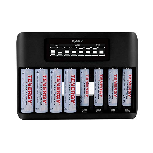 Tenergy TN480U 8-Bay LCD Display Fast Charger for NiMH/NiCD AA AAA Rechargeable Batteries with 4pcs 2500mah AA and 4pcs 1000mah AAA Rechargeable Batteries