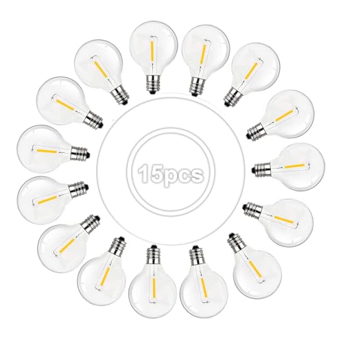 RCVEHO G40 LED Bulbs Outdoor, 15pcs G40 Bulbs Plastic Shatterproof, Energy Saving 0.6W Bulb 220V~240V Powered, Globe E12 Screw Bulbs Replacement for Outdoor String Lights (Bulb Size: 4X6 CM)